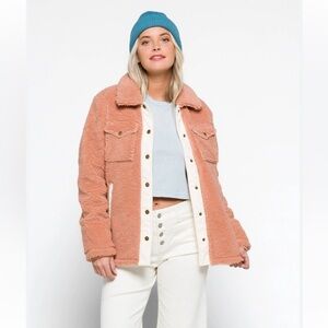 Faherty Eldridge Sport Sherpa Teddy Jacket Tuscany Brown Fleece Size S